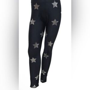 Terez Ankle Leggings Black Sliver Star Foil Size S Small Girls Retail $64, NWT